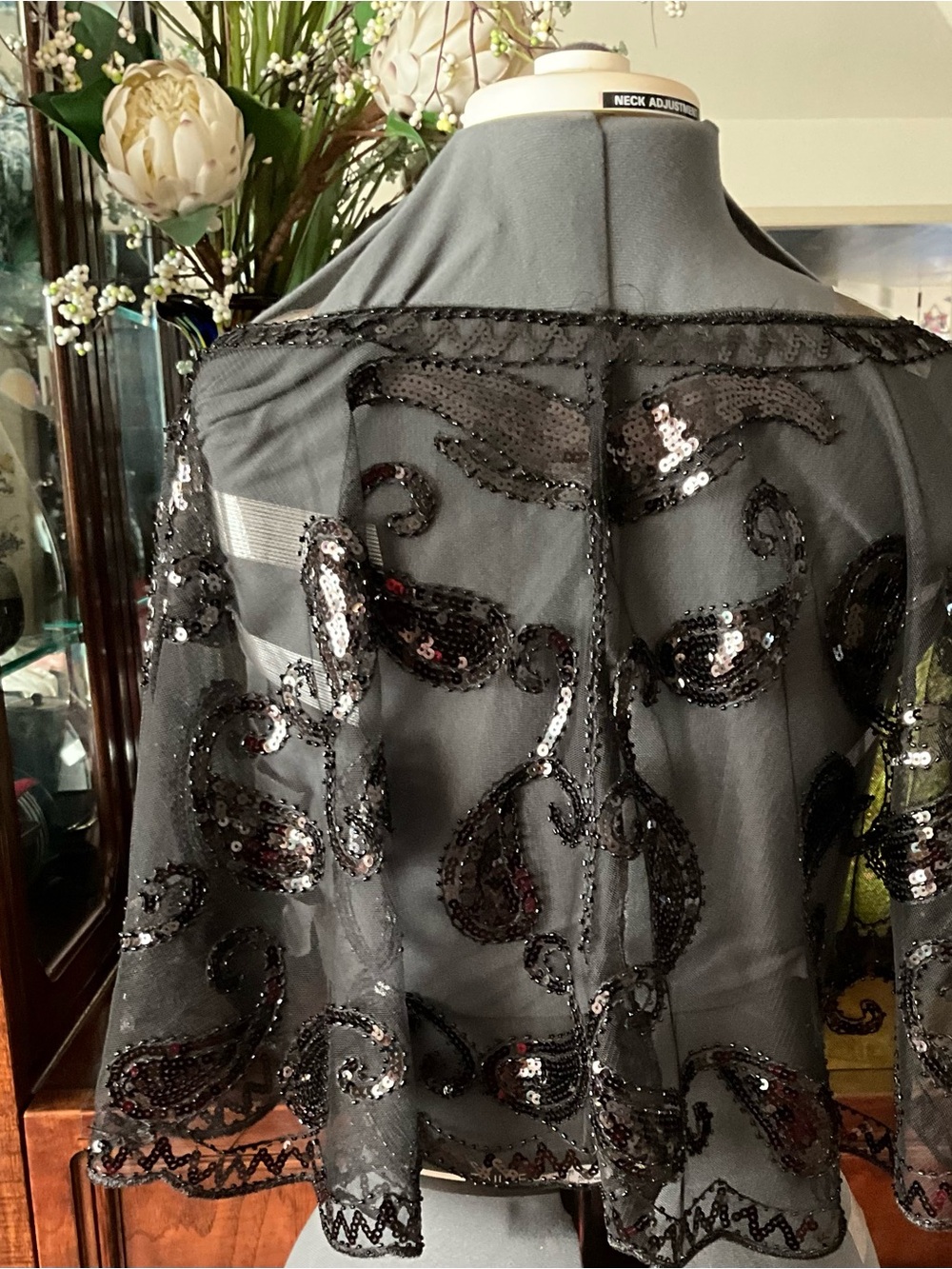 Black Sequined Sheer Cape - Elegant Evening Layer